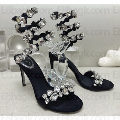 Rene Caovilla Heel 9.5cm Rhinestones Sandals Roxanne Black/Silver