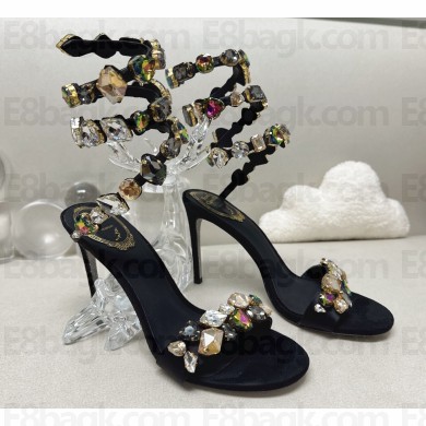 Rene Caovilla Heel 9.5cm Rhinestones Sandals Roxanne Black/Multicolor