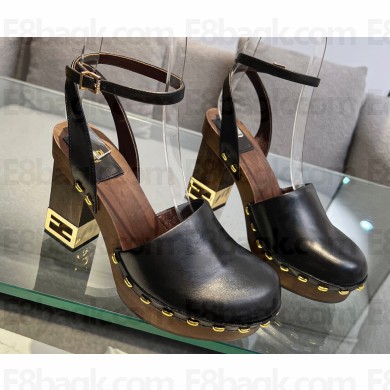 Fendi Baguette Show high-heeled clogs leather Black 2023