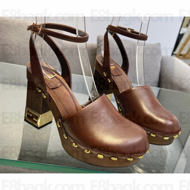 Fendi Baguette Show high-heeled clogs leather Brown 2023