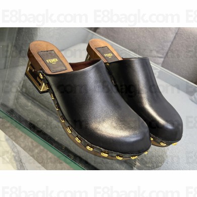 Fendi Baguette Show medium-heel clogs leather Black 2023