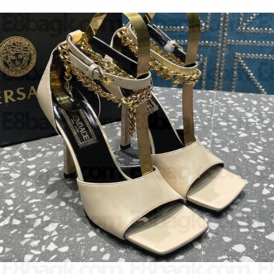 Versace Heel 10.5cm Mismatched Medusa Chain Leather Sandals Beige 2023