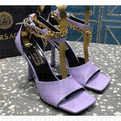 Versace Heel 10.5cm Mismatched Medusa Chain Leather Sandals Lilac 2023