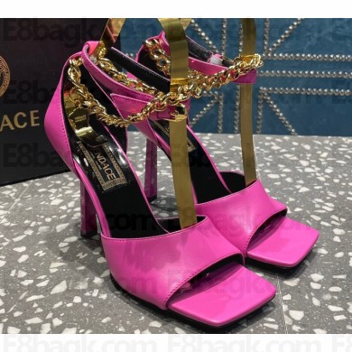 Versace Heel 10.5cm Mismatched Medusa Chain Leather Sandals Fuchsia 2023