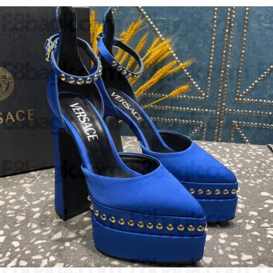 Versace Heel 15.5cm Platform 5.5cm Aevitas Pointy stud Pumps Satin Blue 2023