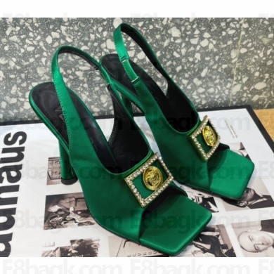 Versace Heel 10.5cm Medusa Crystal Sandals Satin Green 2023
