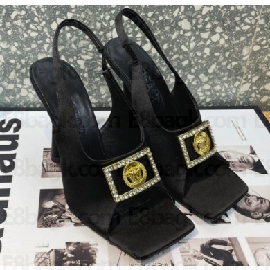 Versace Heel 10.5cm Medusa Crystal Sandals Satin Black 2023