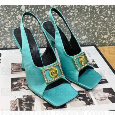 Versace Heel 10.5cm Medusa Crystal Sandals Satin Turquoise Green 2023