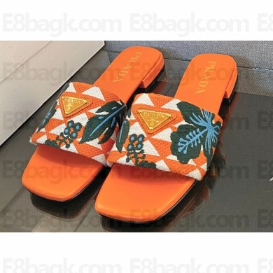 Prada Triangolo Ibiscus Flat Slide Sandals Orange 2023