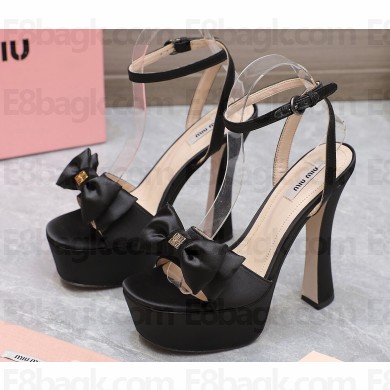 Miu Miu Heel 14cm Satin platform sandals with bow Black 2023
