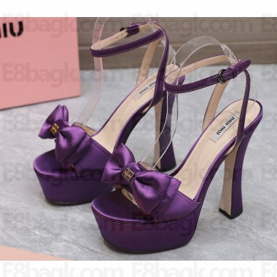 Miu Miu Heel 14cm Satin platform sandals with bow Purple 2023