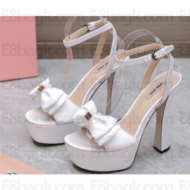Miu Miu Heel 14cm Satin platform sandals with bow White 2023