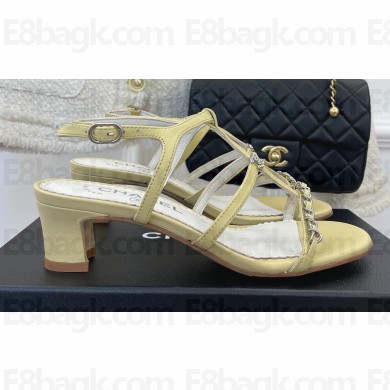 Chanel Chain Lambskin and Metal Sandals G39645 Light Yellow 2023