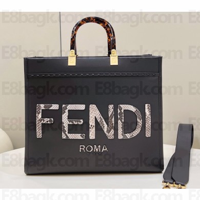 Fendi leather and elaphe Sunshine Medium shopper Bag Dark Gray 2023