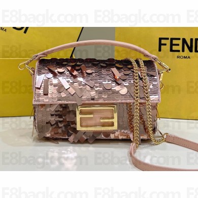 Fendi sequin and leather Iconic Baguette mini bag Pink 2023