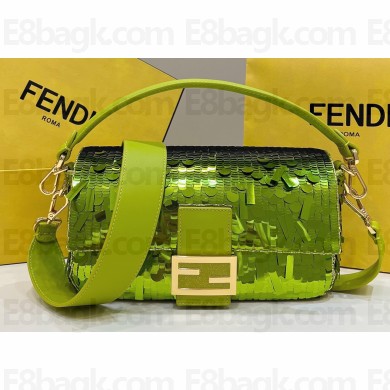Fendi sequin and leather Iconic Baguette medium bag Green 2023