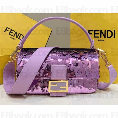 Fendi sequin and leather Iconic Baguette medium bag Lilac 2023