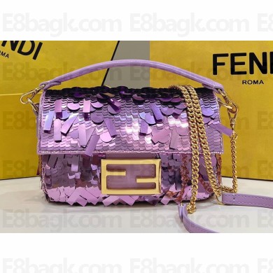 Fendi sequin and leather Iconic Baguette mini bag Lilac 2023
