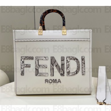 Fendi leather and elaphe Sunshine Medium shopper Bag White 2023