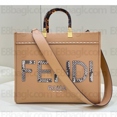 Fendi leather and elaphe Sunshine Medium shopper Bag Apricot 2023