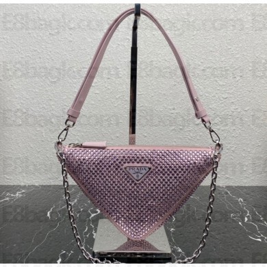 Prada Triangle satin mini-bag with crystals 1BC190 Pink 2023