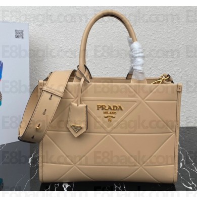 Prada Small leather Symbole bag with topstitching 1BA379 Beige 2023