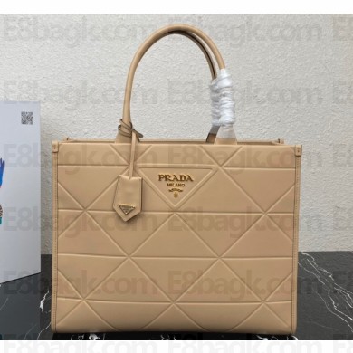 Prada Large leather Symbole bag with topstitching 1BA377 Beige 2023