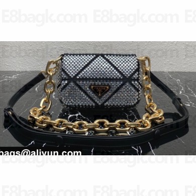 Prada Satin mini-bag with crystals 1BD329 Black 2023