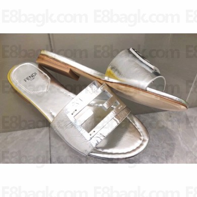 Fendi Baguette leather slides Silver 2023