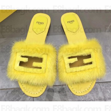 Fendi Baguette mink slides Yellow 2023