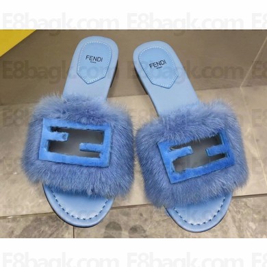 Fendi Baguette mink slides Blue 2023