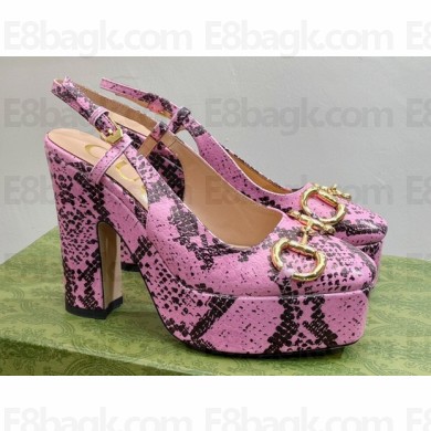 Gucci Heel 12cm Platform 3.5cm slingback pumps with Horsebit python print Pink 2023