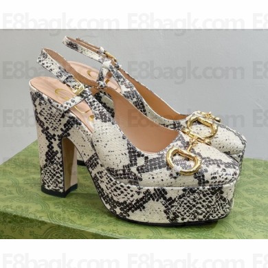 Gucci Heel 12cm Platform 3.5cm slingback pumps with Horsebit python print Gray 2023
