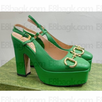 Gucci Heel 12cm Platform 3.5cm slingback pumps with Horsebit Green 2023