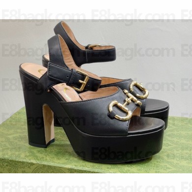 Gucci Heel 12cm Platform 3.5cm Sandals with Horsebit Black 2023