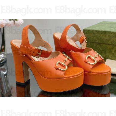 Gucci Heel 12cm Platform 3.5cm Sandals with Horsebit Orange 2023