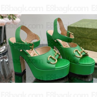 Gucci Heel 12cm Platform 3.5cm Sandals with Horsebit Green 2023