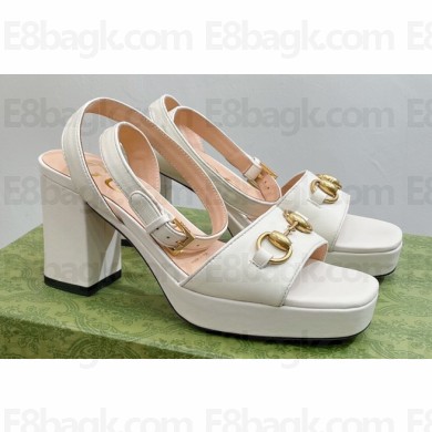 Gucci Heel Platform Sandals with Horsebit White 2023