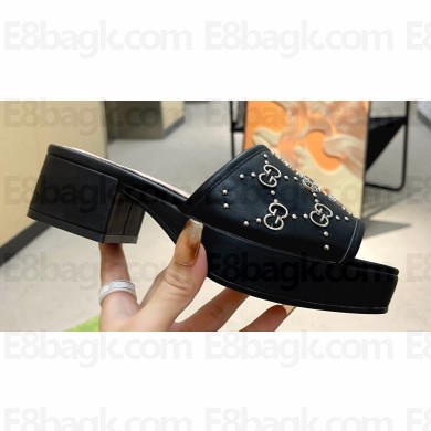 Gucci Heel 4cm Platform 2.5cm Interlocking G studs slide sandals Black 2023