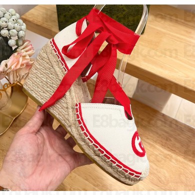 Gucci Heel 9.5cm cotton canvas espadrilles with ribbon tie 725836 White/Red 2023