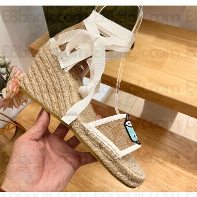 Gucci Heel 9cm espadrilles sandals with ribbon tie embroidery Beige 2023