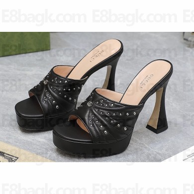 Gucci Heel 11cm Platform 2.5cm Studs slide sandals 723404 Black 2023