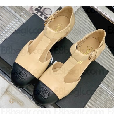 Chanel Heel 2cm Leather Round Toe Mary Janes Beige 2023