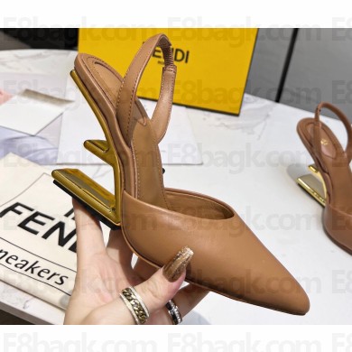 Fendi First Heel 9.5cm leather high-heeled slingbacks Brown 2023