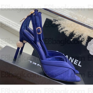 Chanel Heel 3.5cm Crystal Bow Satin Pumps Blue 2023
