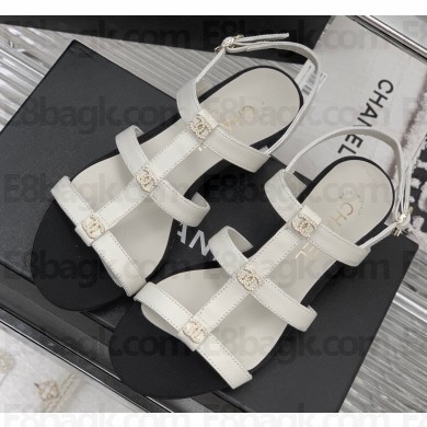 Chanel Heel 5cm CC Logo Sandals White 2023