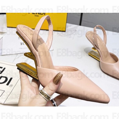 Fendi First Heel 9.5cm leather high-heeled slingbacks Nude Pink 2023