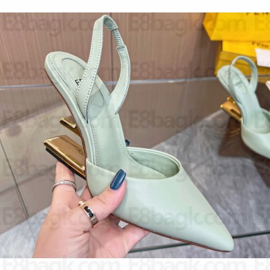 Fendi First Heel 9.5cm leather high-heeled slingbacks Light Green 2023