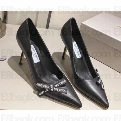 Jimmy Choo Heel 8.5cm Romy Nappa Leather Pumps Black with Jimmy Choo Bow 2023