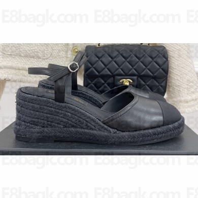 Chanel CC Logo Espadrilles Sandals Black 2023